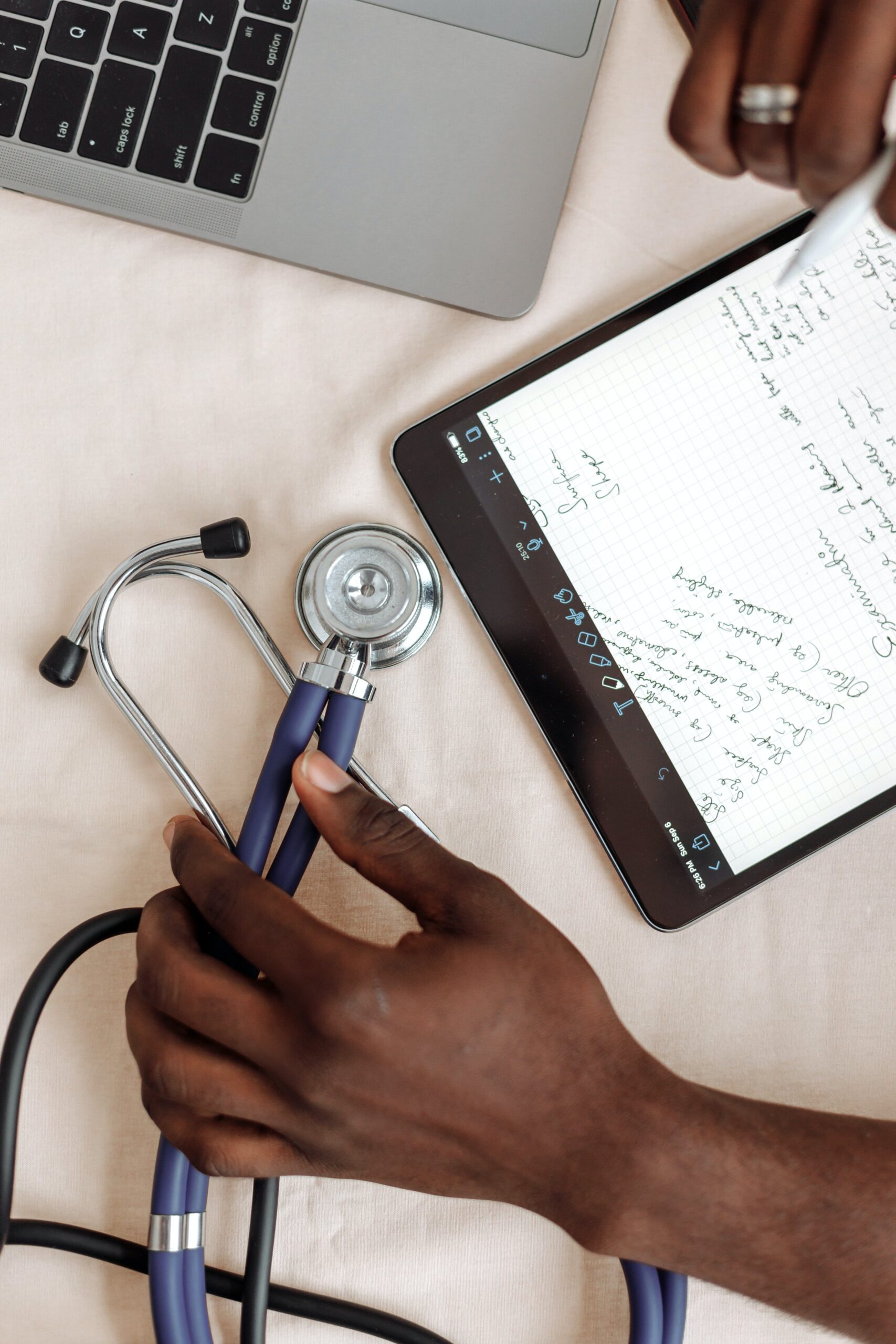 birds-eye view of a doctor's desk
